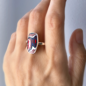 Fordite and silver ring Red White Blue