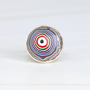 Round Silver and Fordite Ring