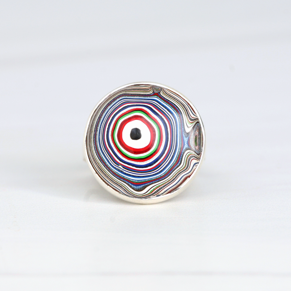 Round Silver and Fordite Ring