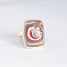 Groovy Upcycled Rectangular Fordite Silver Ring - Detroit Agate Ring