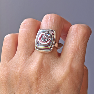 Unique Fordite Ring in Sterling Silver