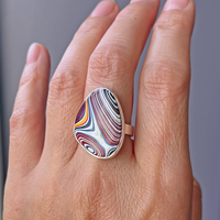 Large Free Form Fordite Silver Ring