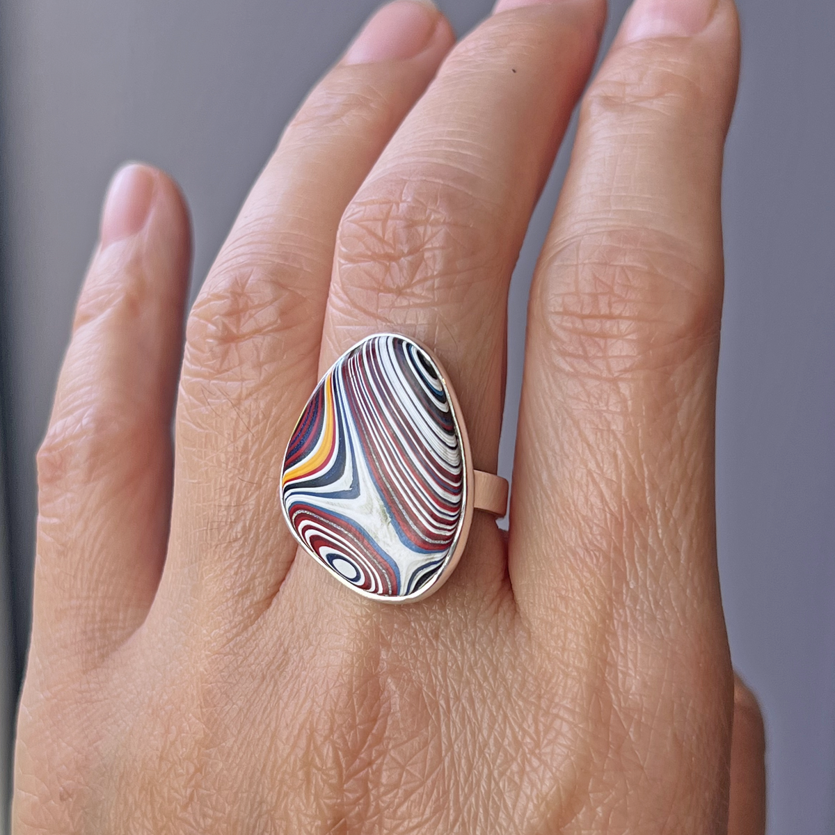 Large Free Form Fordite Silver Ring