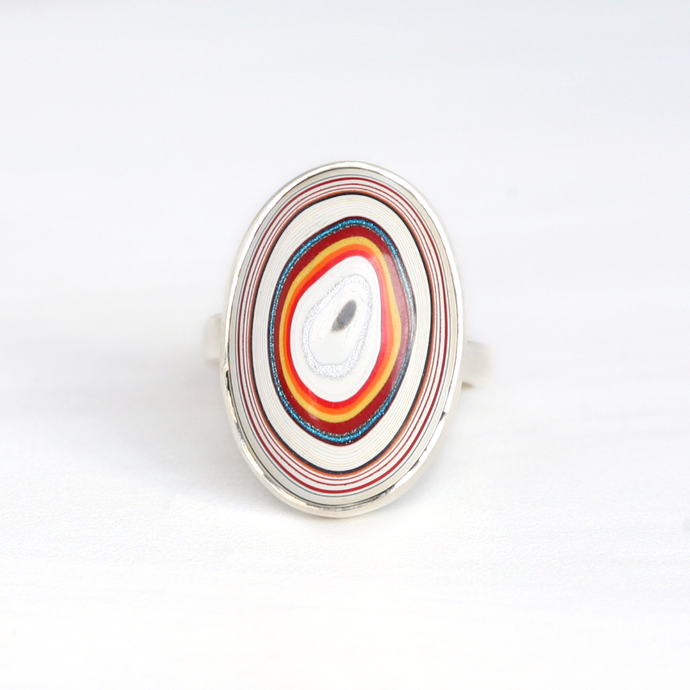 Swirly Upcycled Oval Fordite Silver Ring - Detroit Agate Ring