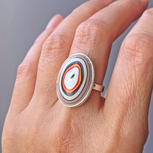 Swirly Upcycled Oval Fordite Silver Ring - Detroit Agate Ring