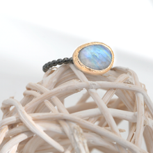 Freeform Rainbow Moonstone Ring in 14k Gold and Silver - Mahina Ring