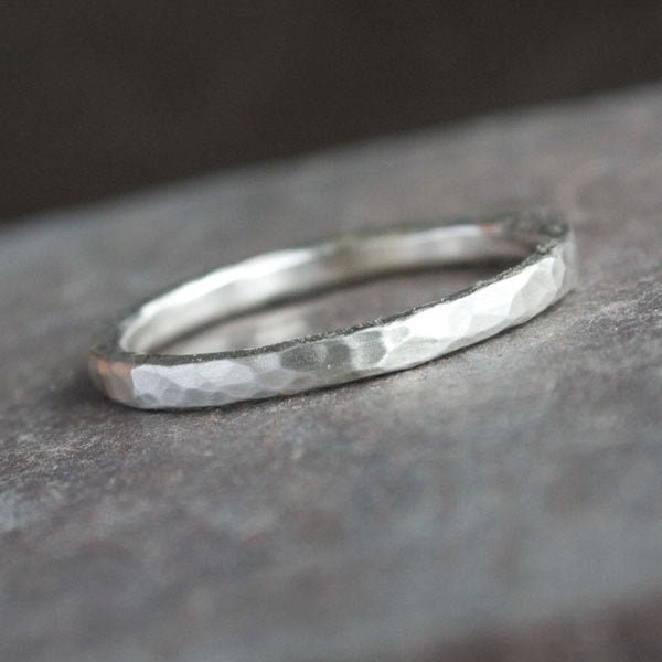 Hammered Sterling Silver Ring Band in Brushed Matte finish - KALA