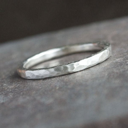 Hammered Sterling Silver Ring Band in Brushed Matte finish - KALA