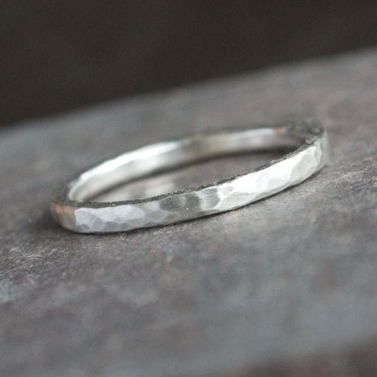 Hammered Sterling Silver Ring Band in Brushed Matte finish - KALA