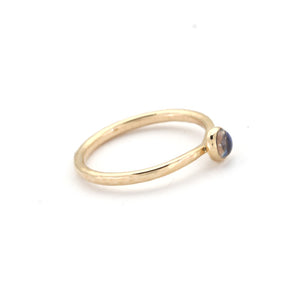 Hammered 14k gold and rainbow moonstone stacking ring side view
