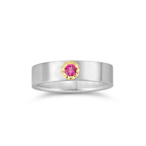 Simple Modern 18k Gold and Silver Ruby Ring