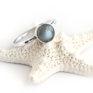 Black Moonstone and Silver Hammered Stacking Ring
