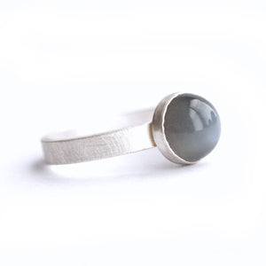 Black Moonstone Matte Silver Ring