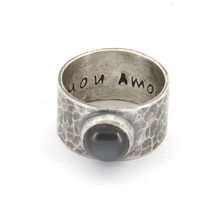 Black Moonstone and Oxidized Sterling Silver Ring Wide Band