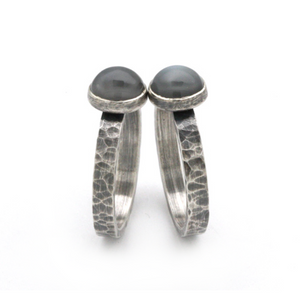 Black Moonstone and Hammered Silver Stackable Rings