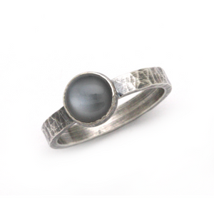 Black Moonstone and Hammered Silver Ring