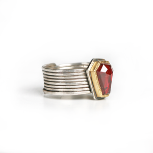 mixed 18k Gold and Silver Free form Garnet Statement Ring