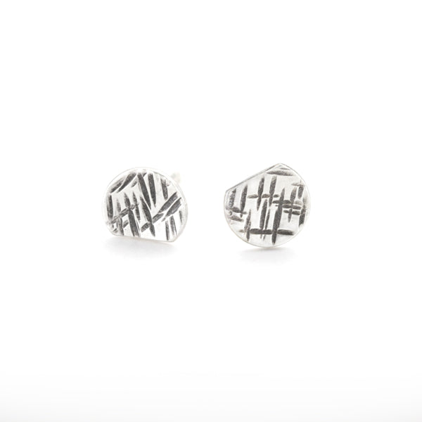 Modern Abstract Semi Round Silver Post Earring Studs