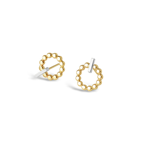 Bi Metel silver and gold circle stud earrings Power Sign