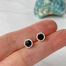Rose Cut black spinel textured post earrings