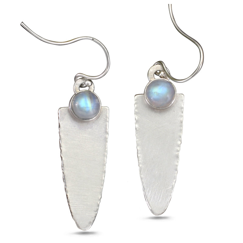 Silver and Rainbow Moonstone Dangle Earrings