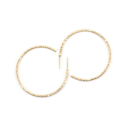 14k Yellow Gold Filled Open End Large Textured Hoop Post Earrings