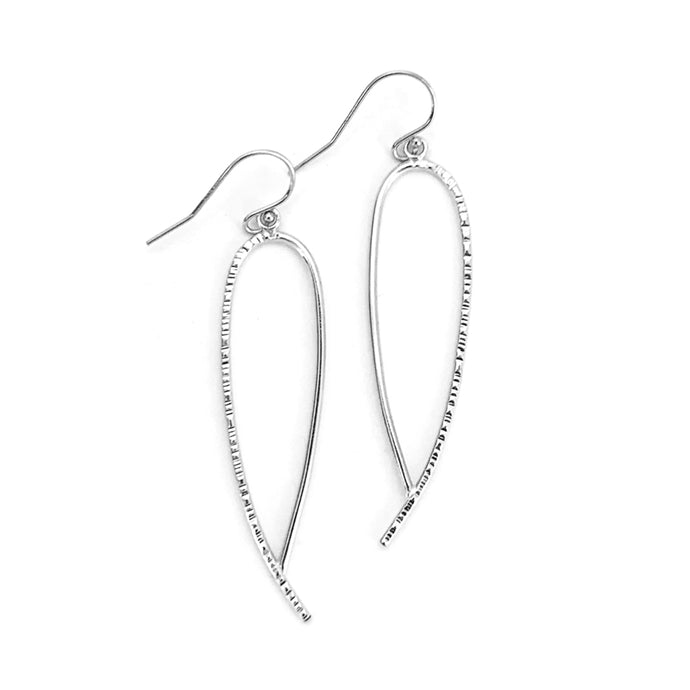 Silver Asymmetric Oval Dangle Hoop Earrings - RIPPLE