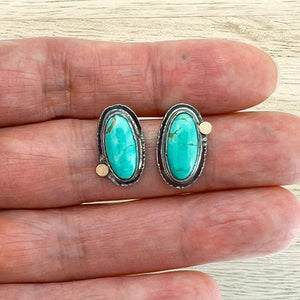 Oval Tyrone Turquoise Post Earrings with 18k Gold Accent - ANGELA