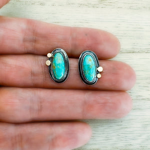 Oval Tyrone Turquoise Post Earrings with 18k Gold Accent - ANGELA 2