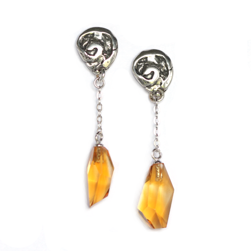 Silver and Angular Faceted Citrine Drop Earrings