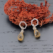 Sterling Silver Hexagon and Gold Citrine Post Earrings