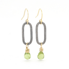 Silver and Gold Oval and Green Peridot Drop Earrings