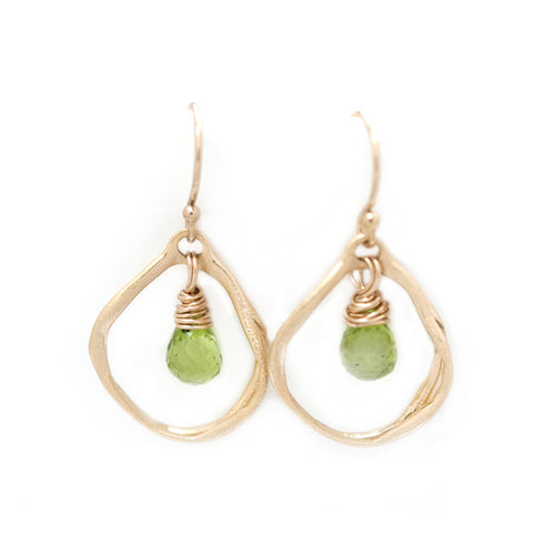 Gold Vermeil and Green Peridot Gemstone Dangle Earrings