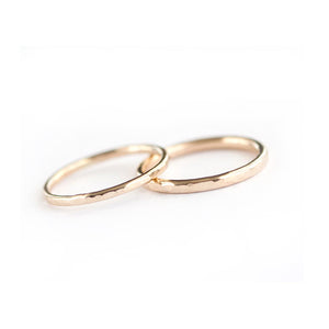 14k Yellow Gold Wedding Rings with Hammered Texture