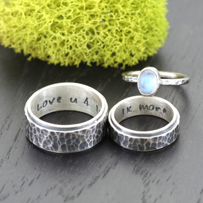 Custom-made-Sterling-silver-hammered-wedding-set-rainbow-moonstone