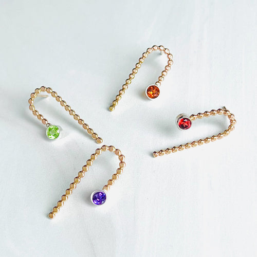 Modern Asymmetric 14k Gold-filled Earring Studs with Gemstones - CANDY CANE