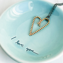 Gold heart pendant Necklace in I LOVE YOU dish