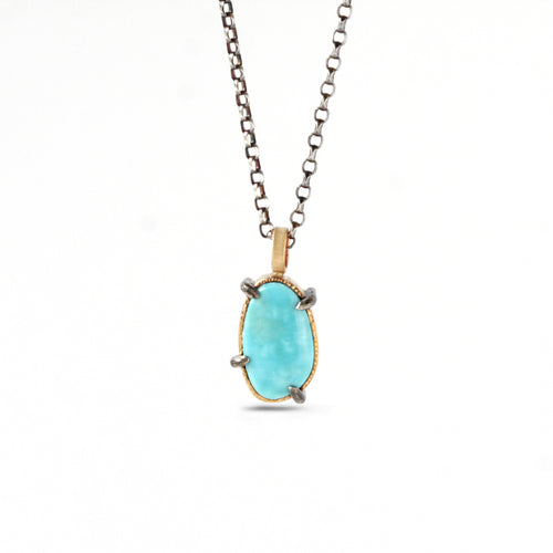 14k yellow gold and Bisbee turquoise pendant necklace