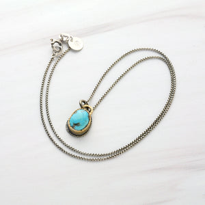 One-of-a-kind Kingman turquoise necklace in 14k gold and silver