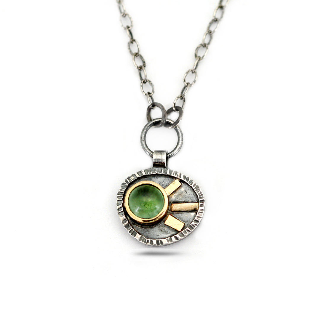 14k Gold and Silver Green Tourmaline Pendant Necklace