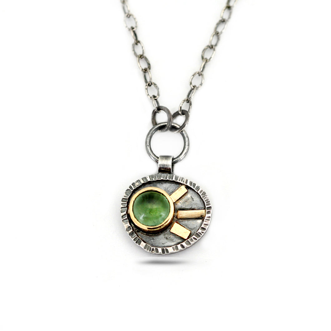 14k Gold and Silver Green Tourmaline Pendant Necklace