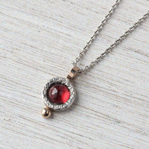 Garnet pendent necklace with sterling and 14k gold
