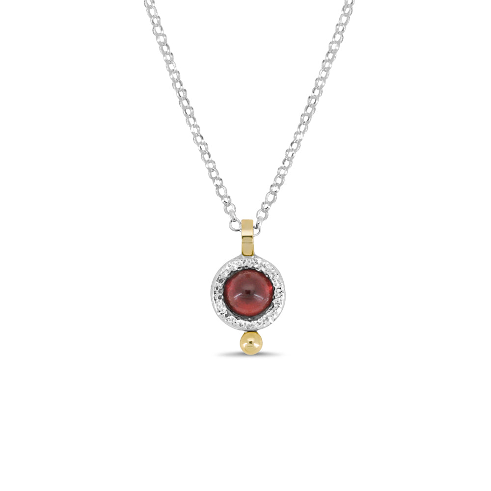 14k gold and silver round garnet pendant necklace