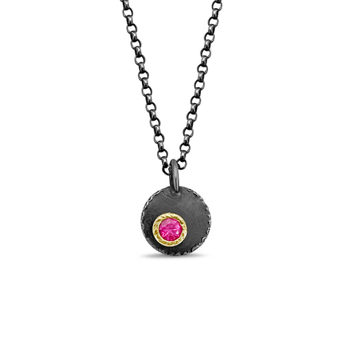 Artisan made 18k gold silver and pink spinel necklace