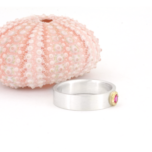 Clean Modern 18k  and Silver Ruby Ring 