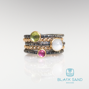 14k Gold Silver and Gemstone Stacking Rings