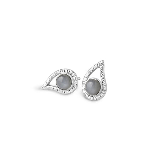 Paisley Gemstone Stud Earrings in Black Moonstones