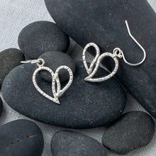 Textured Silver Heart Dangle Earrings
