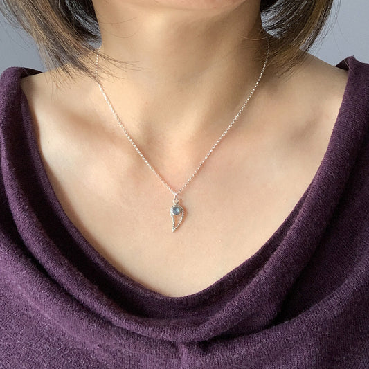 Silver Paisley and Black Moonstone pendant necklace