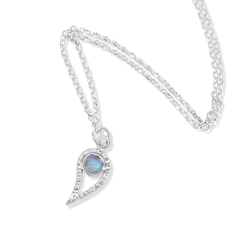 Silver Paisley and Rainbow Moonstone Necklace
